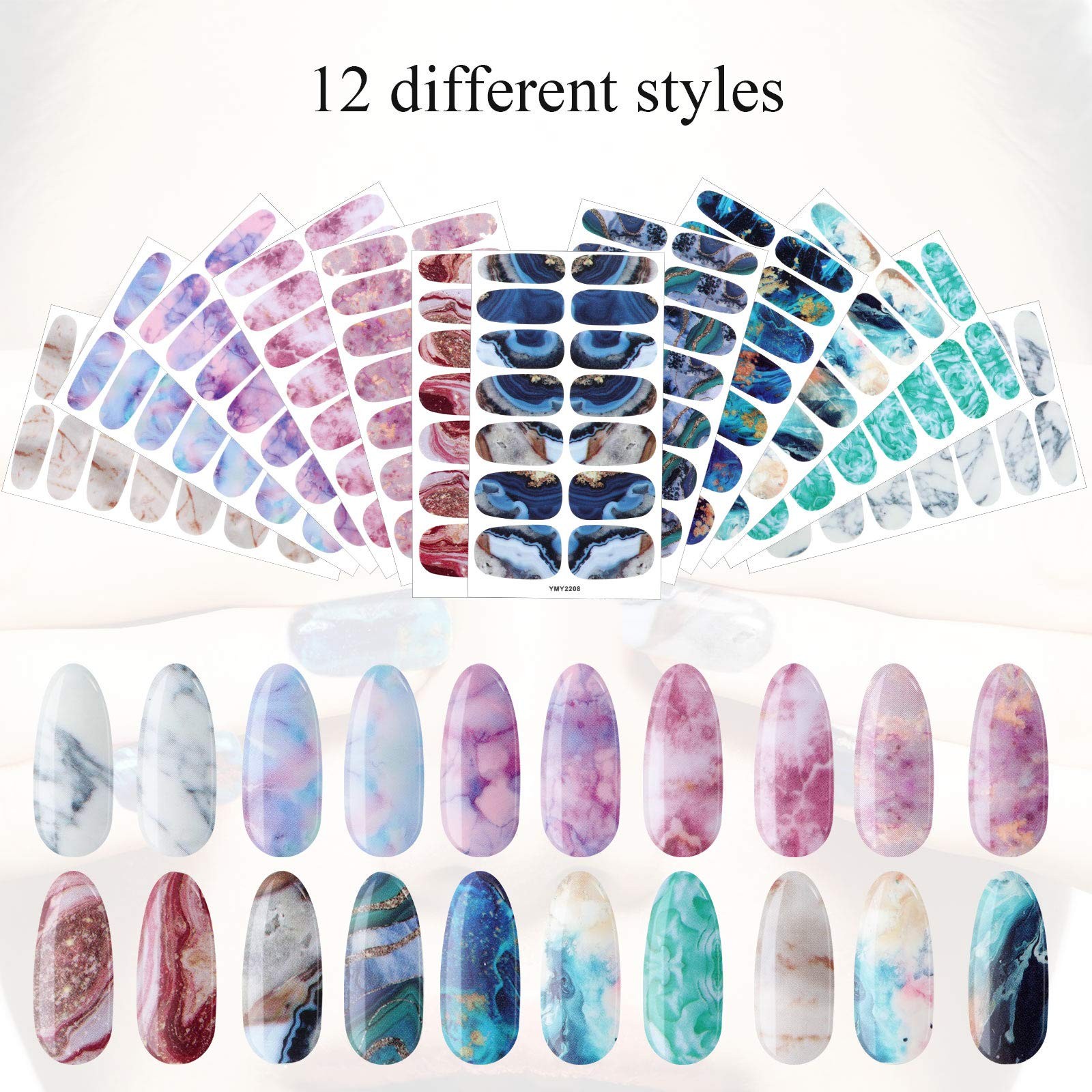 Maitys 168 Pcs 12 Sheets Full Wrap 10 x 5.5 cm/ 4 x 2.2 inches, Multicolor