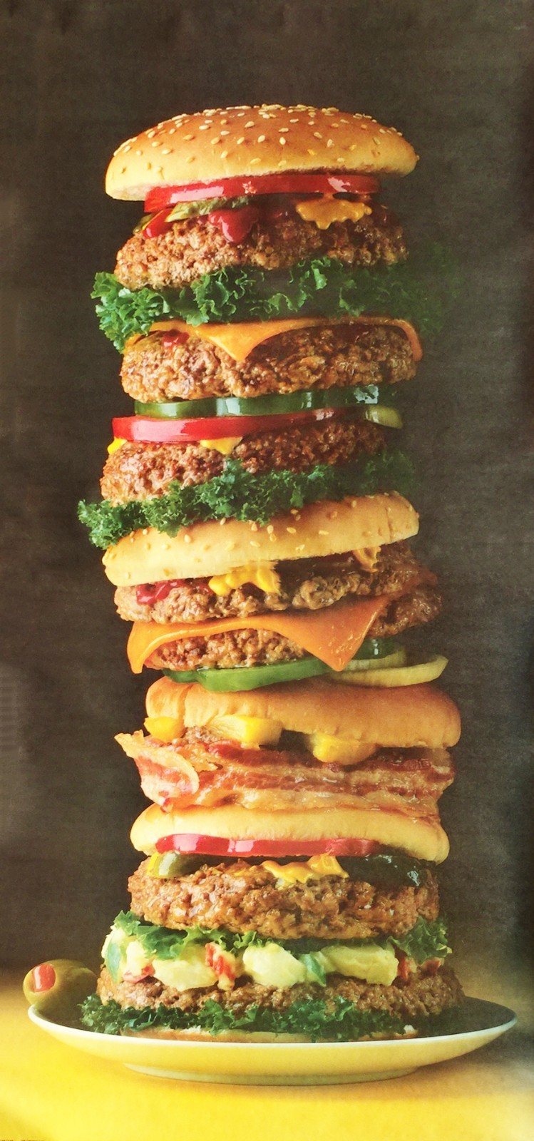 Delecious HUGE Towering Hamburger Photo Door Wall Mural Poster 82.5” X 34” nos