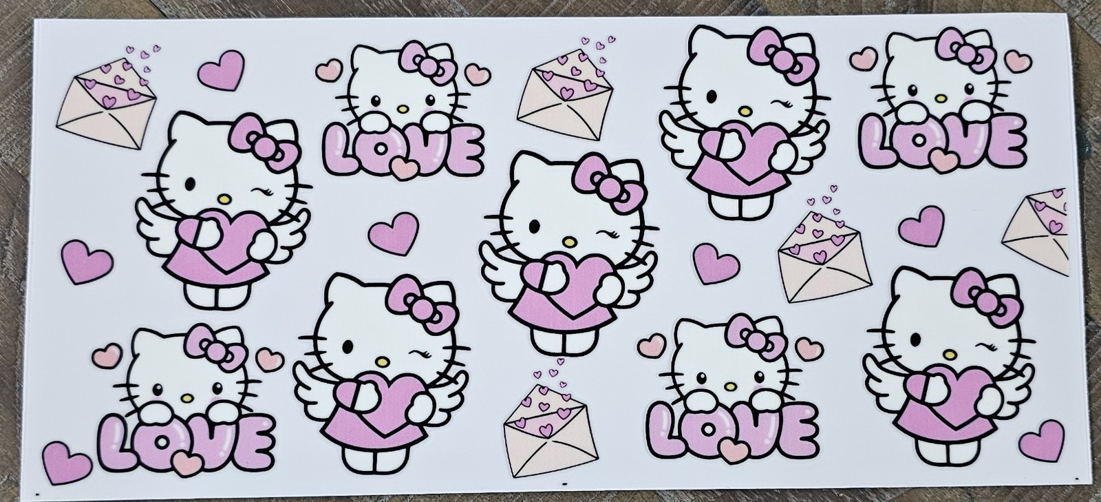 Hello Kitty Heart Envelopes UV DTF CUP WRAP TRANSFER DECAL