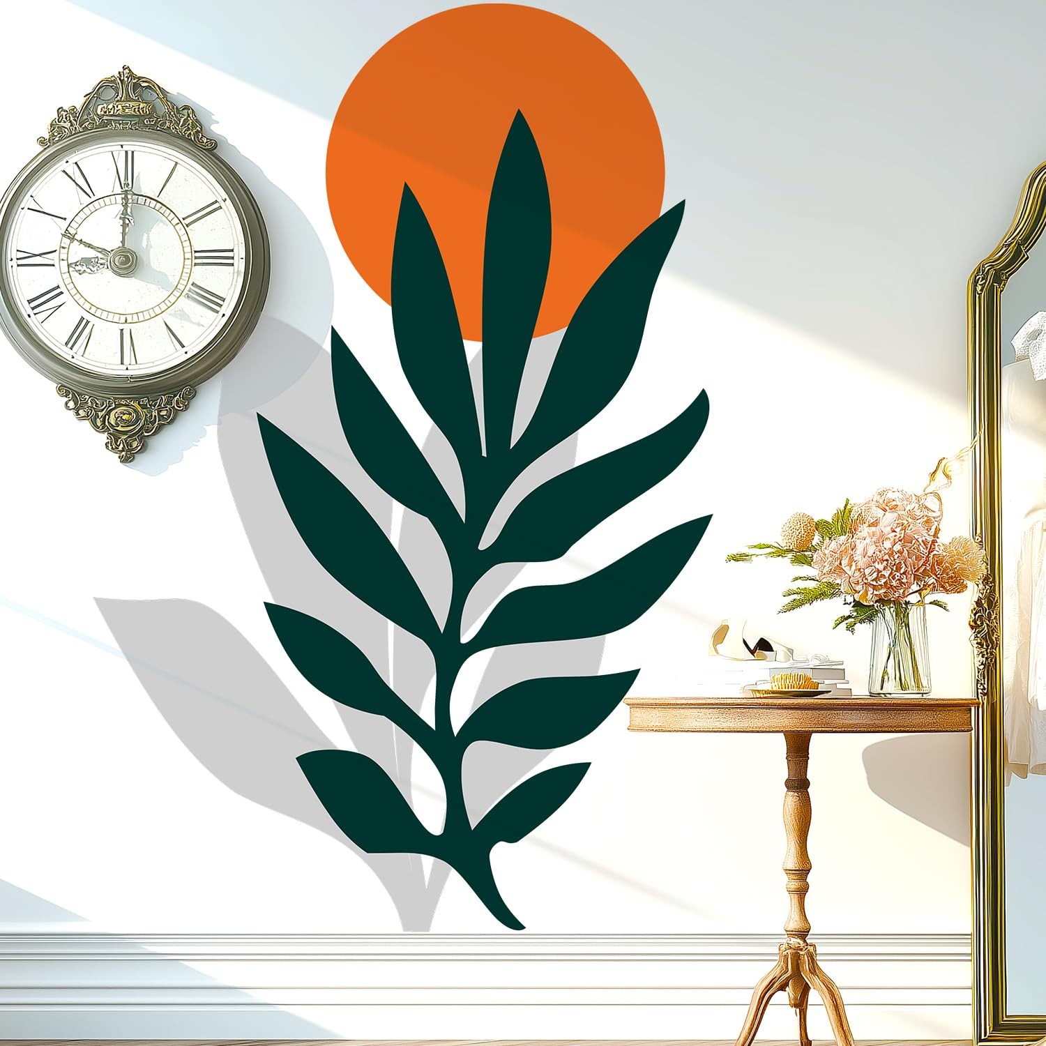 Boho Sun Leaf Wall Decals Peel and Stick, Botanical Leaves Vinyl Wall Sticker…