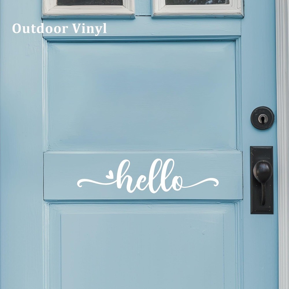 Hello Door Decal – White Vinyl Front Door Sticker – “Hello” Greeting Wall
