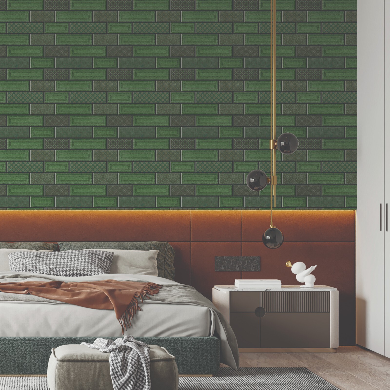 Vintage 3D PU Peel and Stick Tile | Green Subway Stick on Tile, Self Adhesive