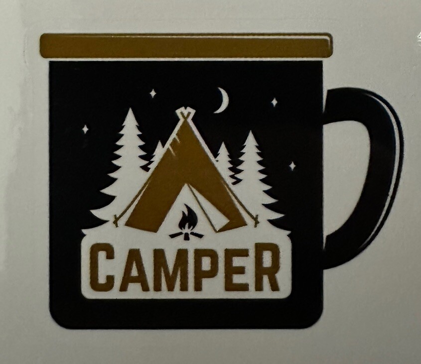 CERTIFIED CAMPER MUG ~ Small Vinyl Sticker – (1.5in x 1.75in)