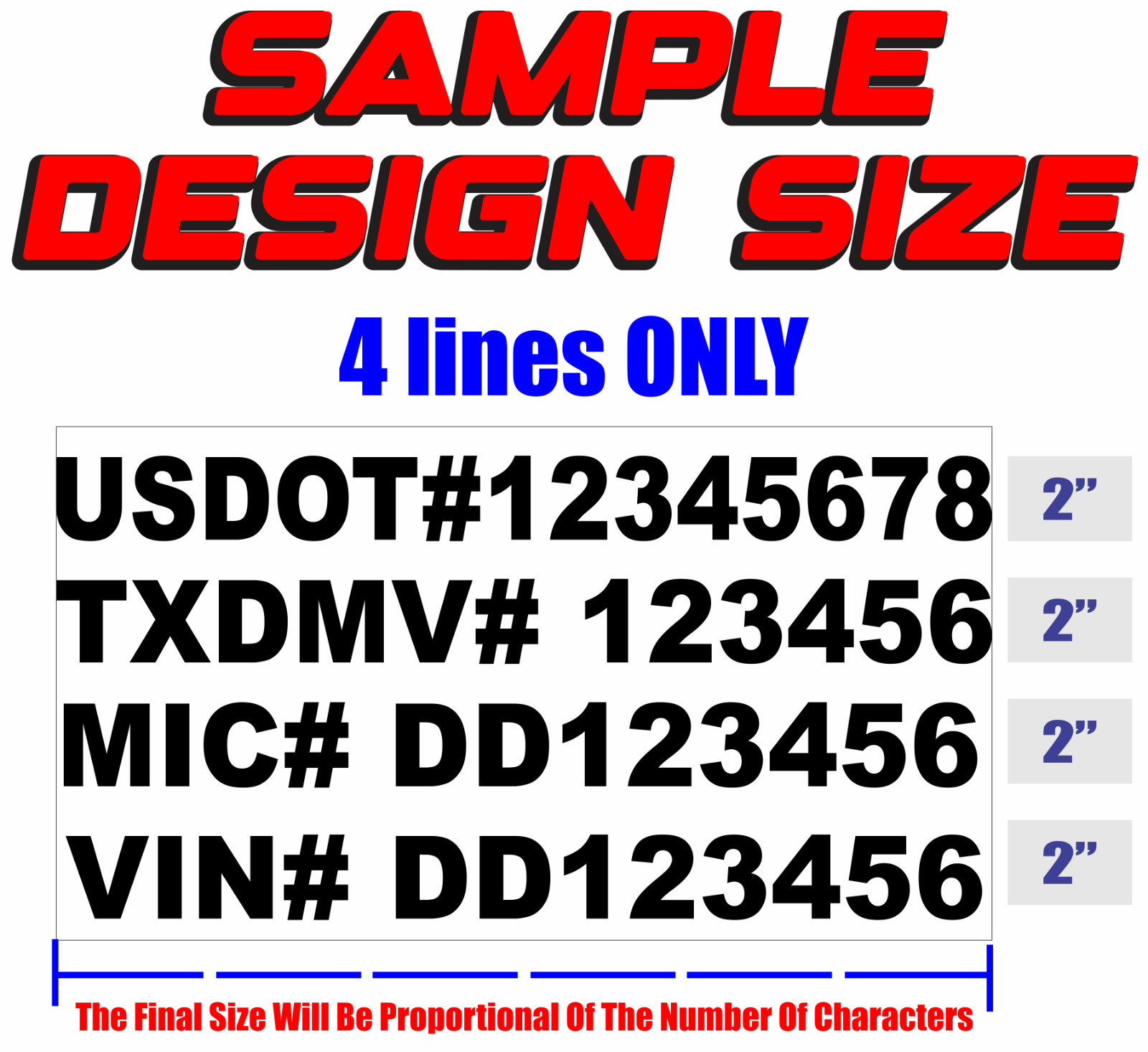 USDOT Decals Set of 2 Custom US DOT Numbers 22 X 14 INCHES