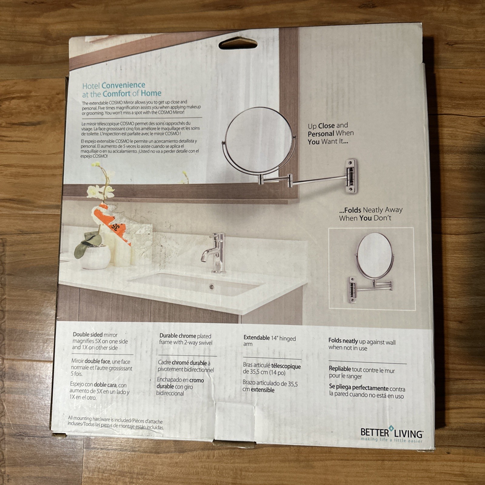 Better Living Products Cosmo 8" Wall Mount Mirror with Folding Arm, Chrome