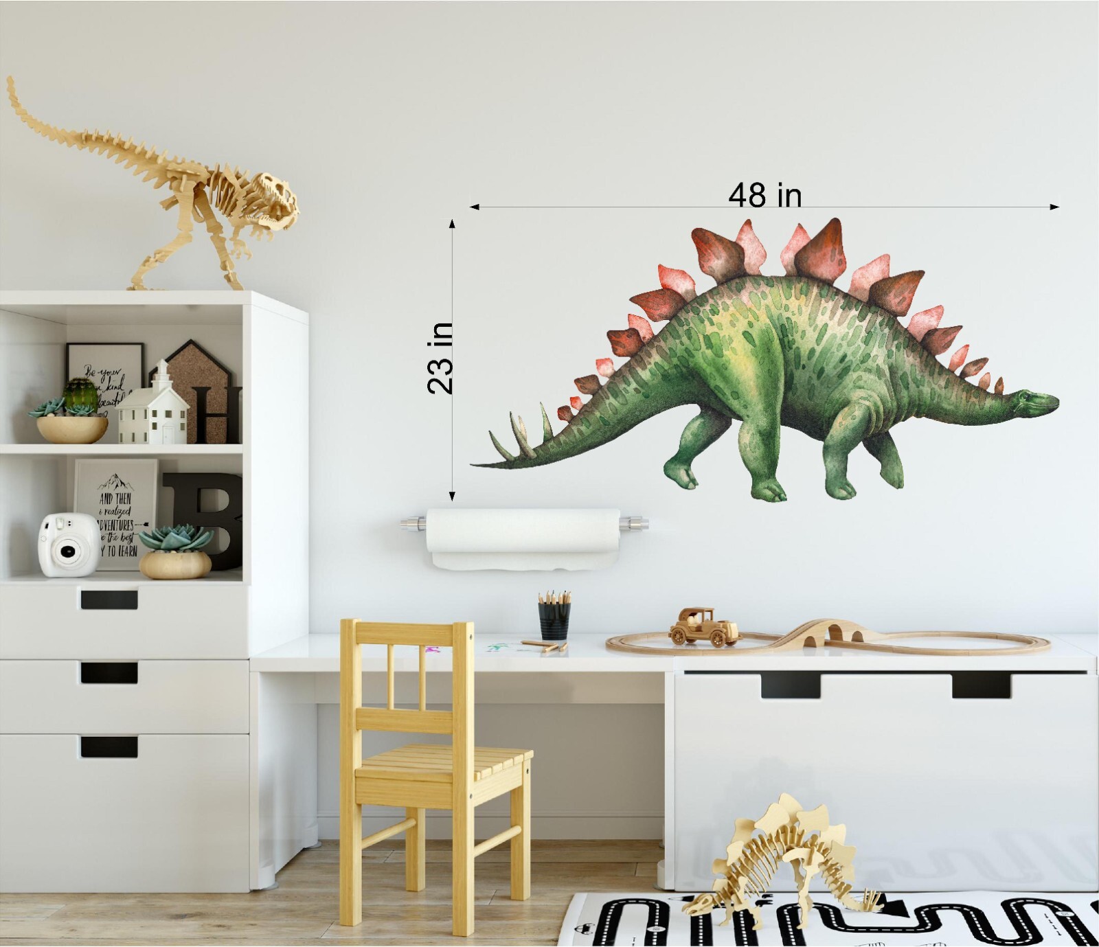 Watercolor Stegosaurus Dinosaur Wall Decal Removable Fabric Vinyl Wall Sticker