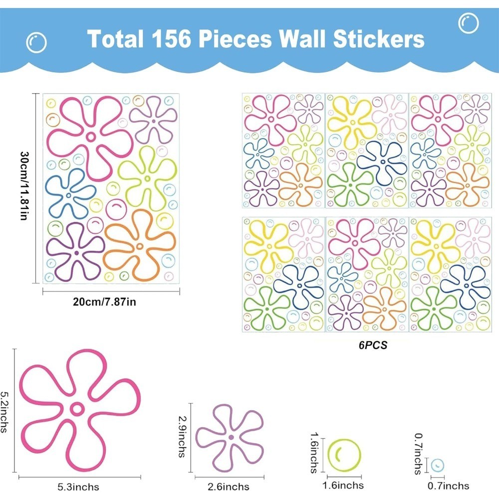 Under The Sea Wall Decals 156PCS Ocean Theme Stickers Colorful Bubble and Flower