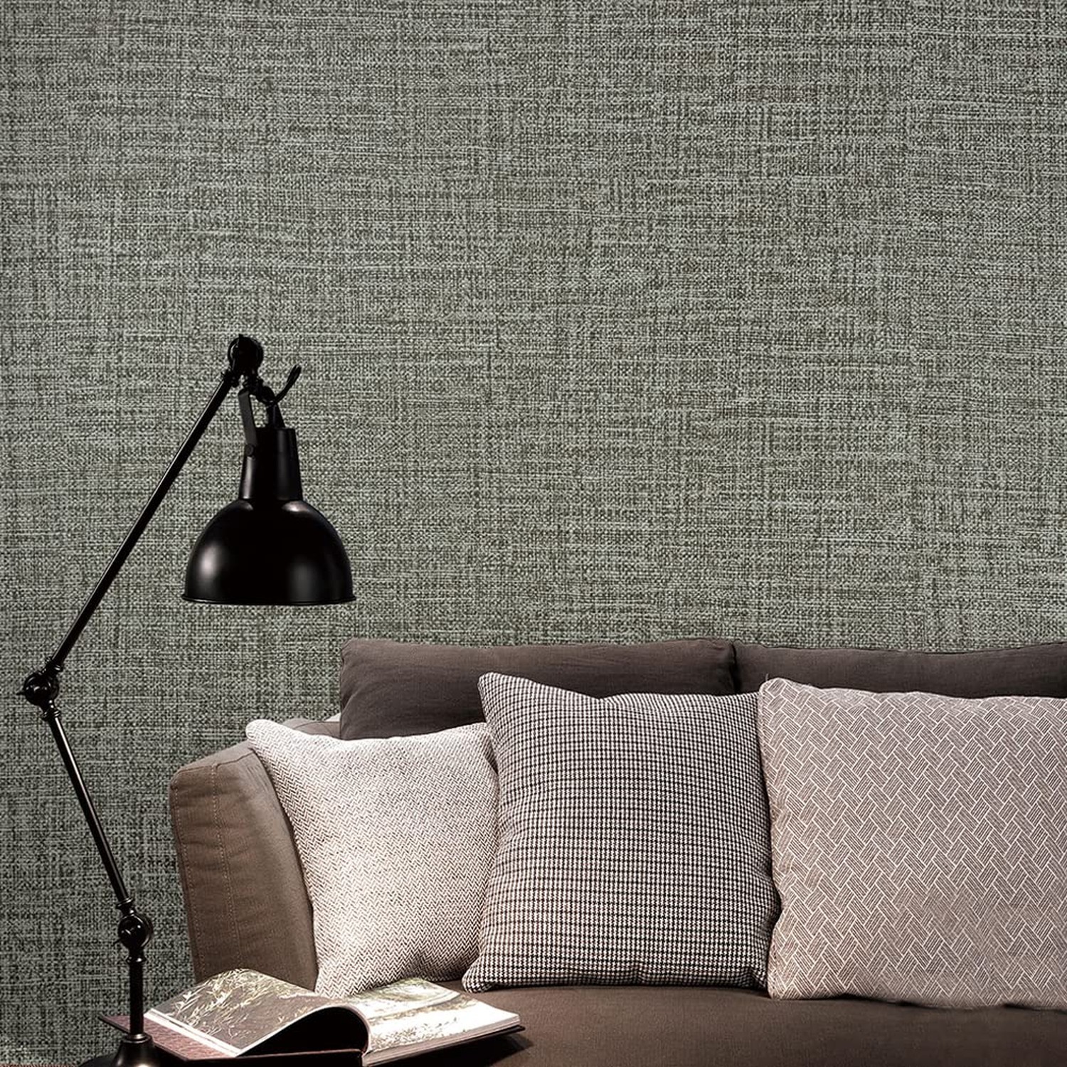 H9422 Solid Color Peel and Stick Textile Wallpaper 17.7" x 9.8ft Gray Faux Cl…