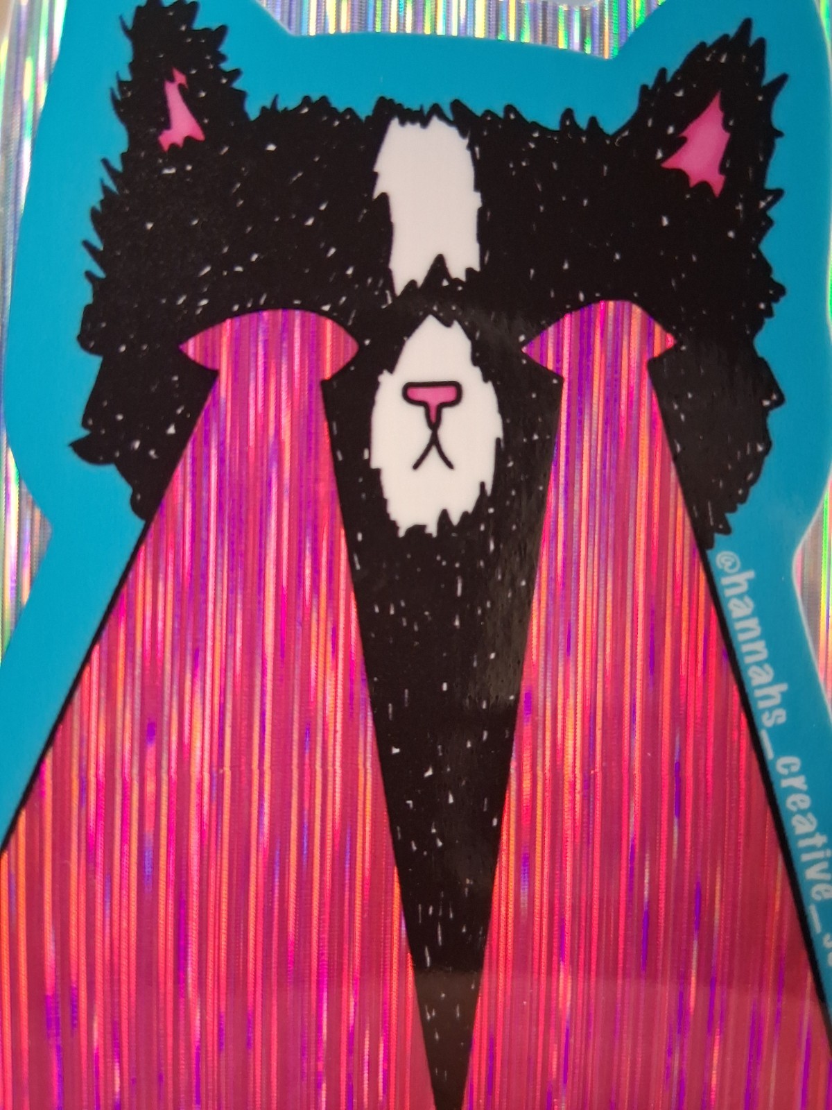 Holographic Whimsical Surreal Cute Kitty Lazer Beam Eyes Vinyl Sticker,Trippy