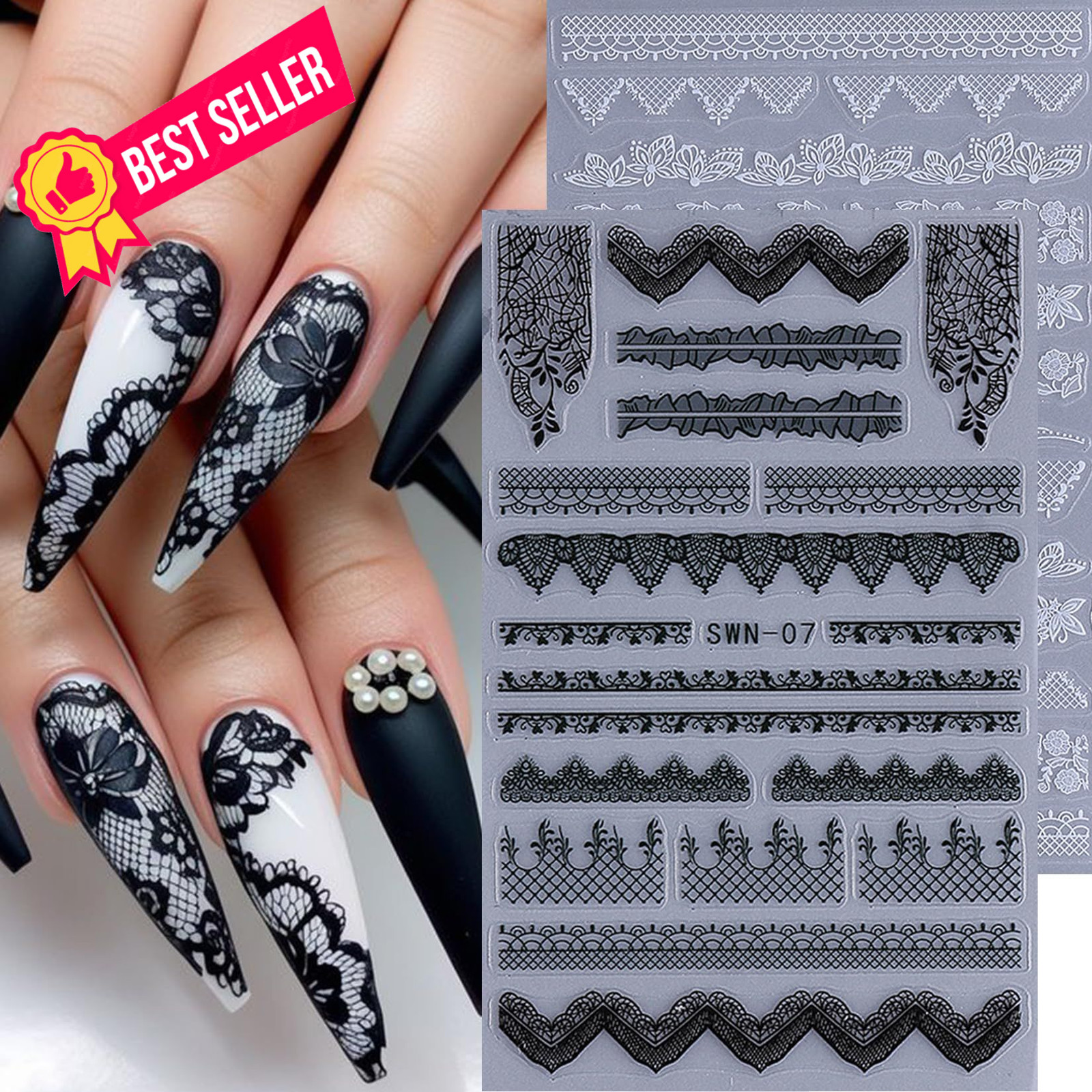 Lace Flower Nail Art Stickers 6 Sheets Black 2.56 x 4 x 0.04 inches, Colorful