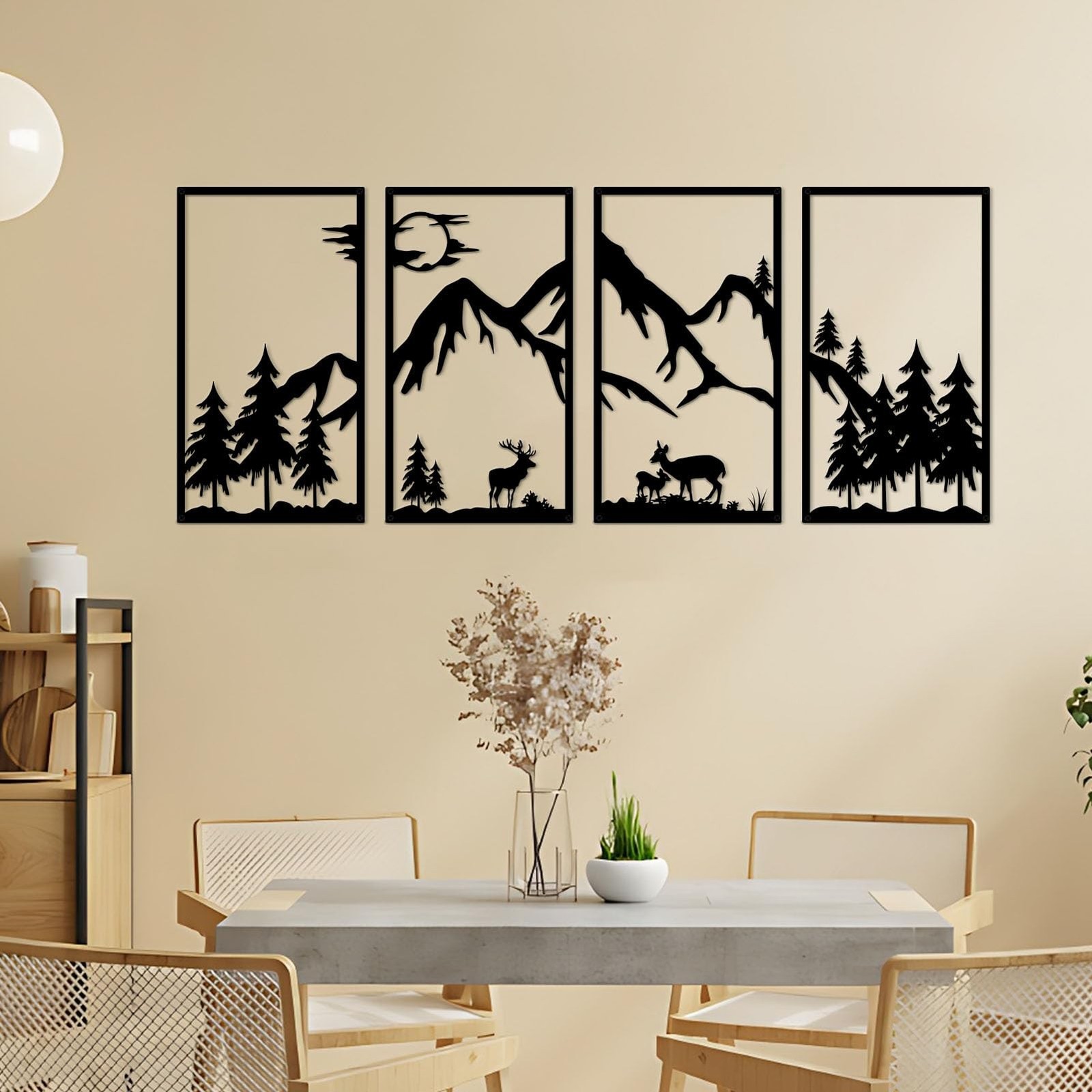 DUOOLN 4 Pcs Mountain Scene Metal Wall Decor, Black Line Drawing Wall Art, Ab…
