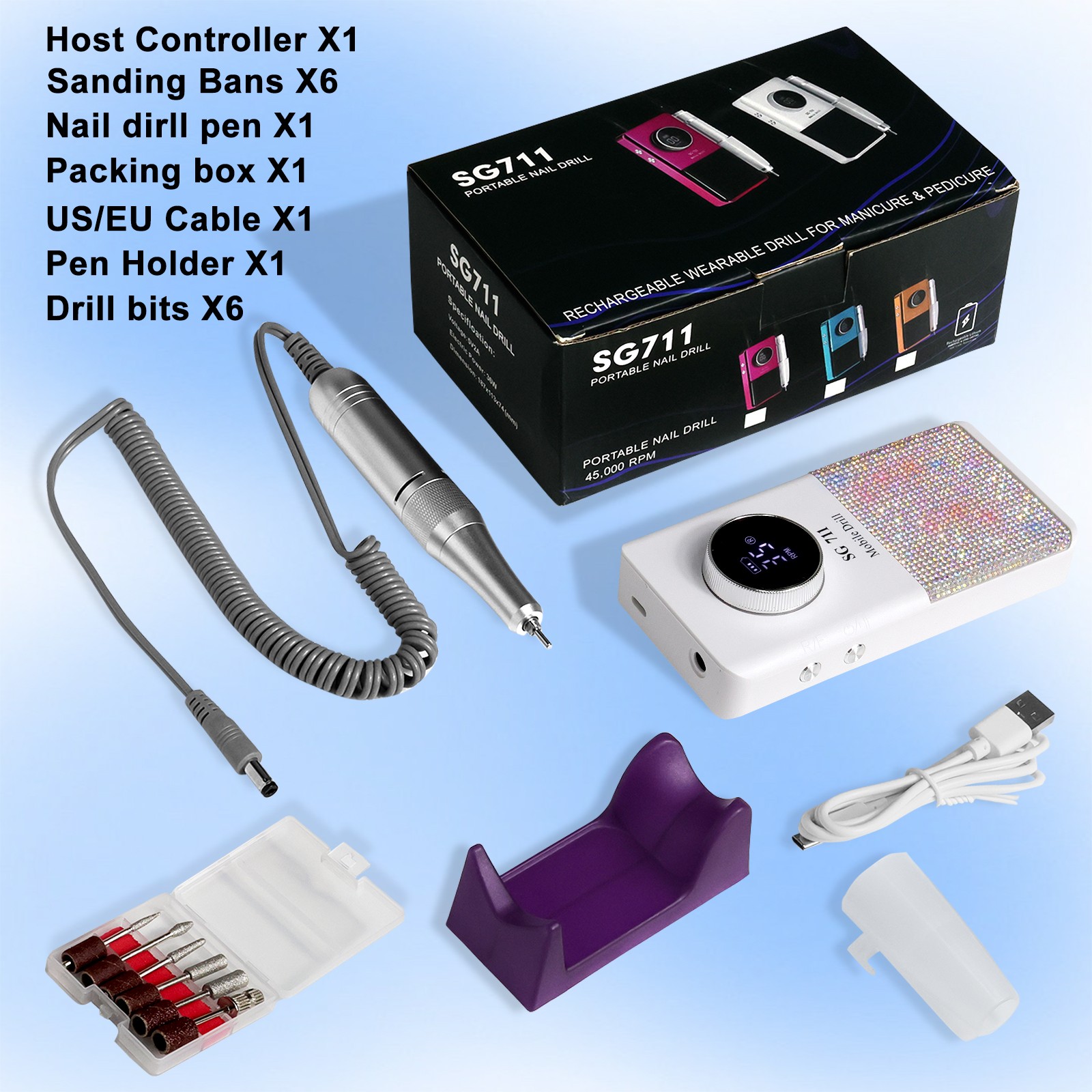 Professional Electric Cordless Nail Drill File-Glitter Portable Cordless E-File