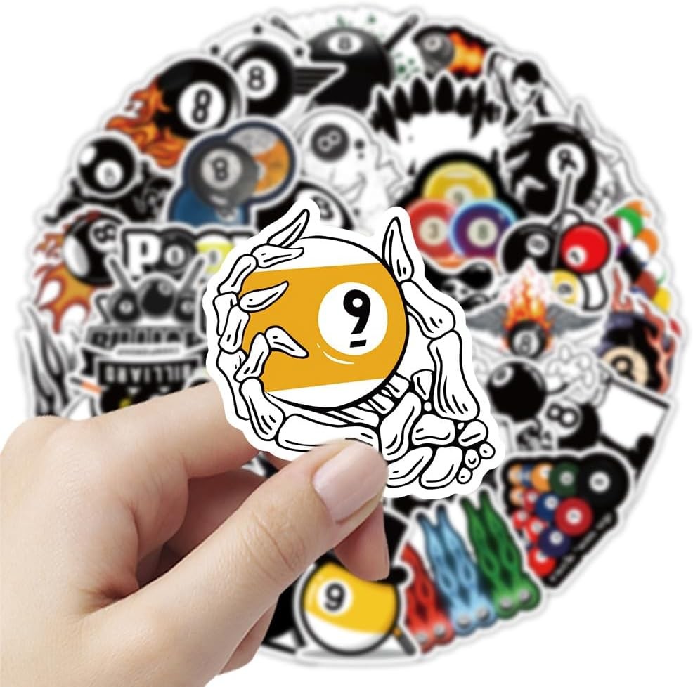 50PCS Billiards Stickers – Premium Vinyl Waterproof Decals, Perfect for Water Bo