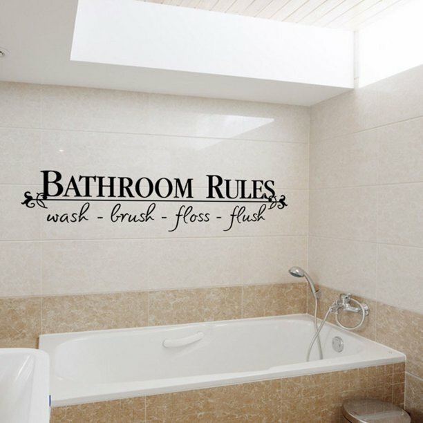 Bathroom Rules Wash Brush Floss Flush Quote Saying Wall Sticker Home Decal Decor