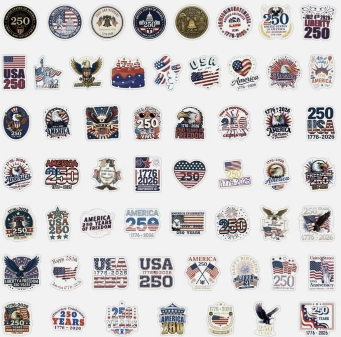 5 PCS – Random Glossy USA America 250th Anniversary Celebrate Stickers Cup Phone