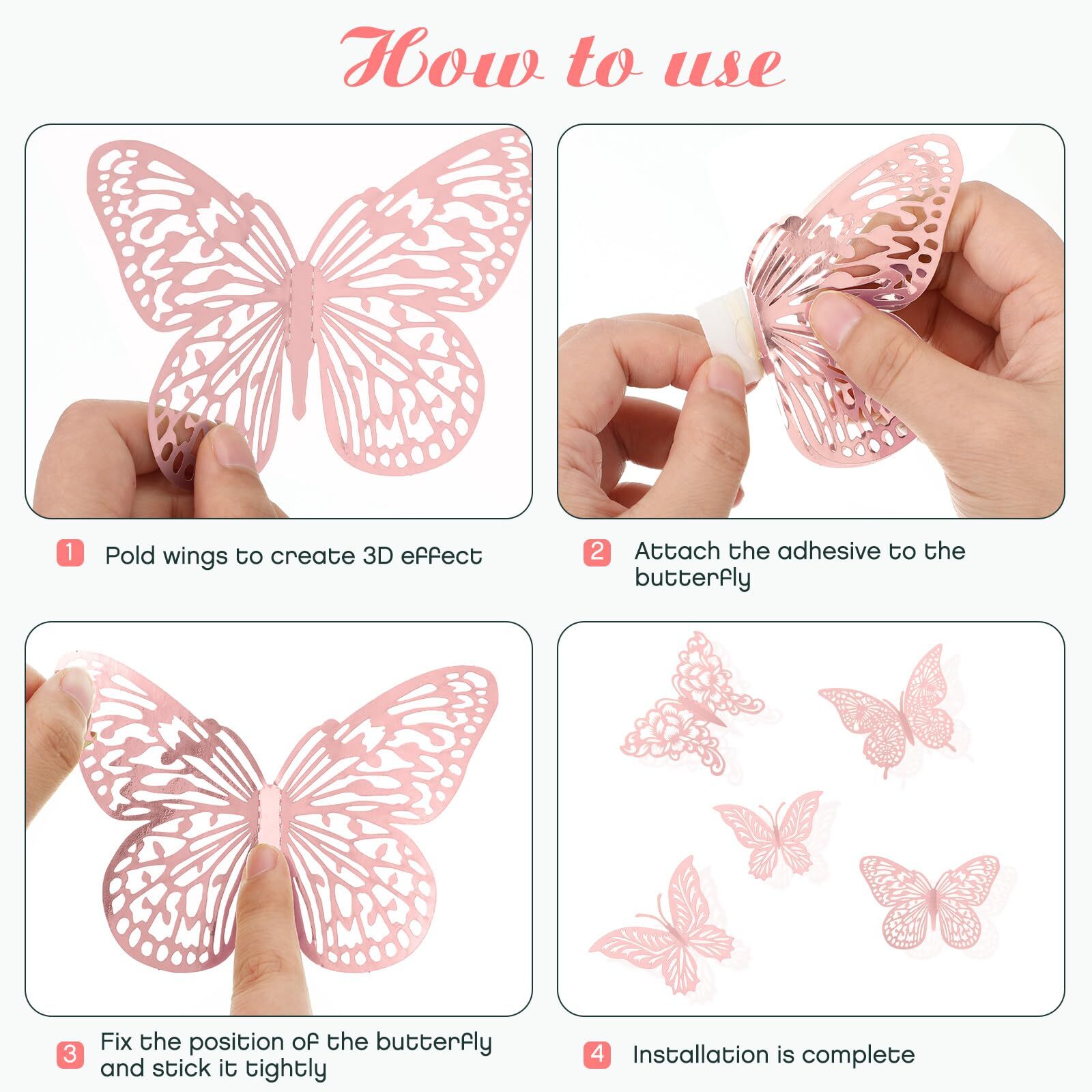 48PCS 3D Butterfly Room Wall Decor for Birthday Wedding Party Cake Decor
