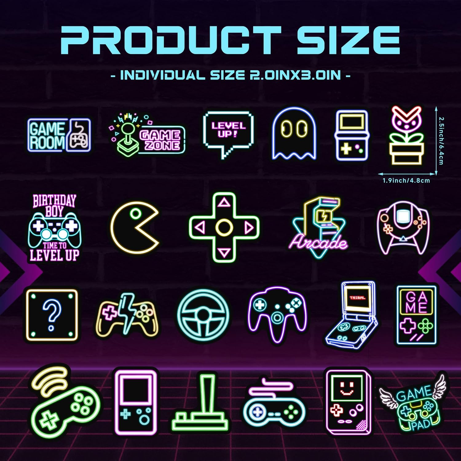 51 Pcs Neon Game Stickers for Kids Glow in the Dark, Gamer Inspirational Sticker