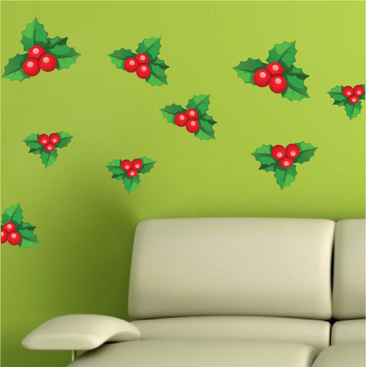 Mistletoe Wall Decal Winter Wallpaper Seasonal Floral Christmas Decor Vinyl, h38