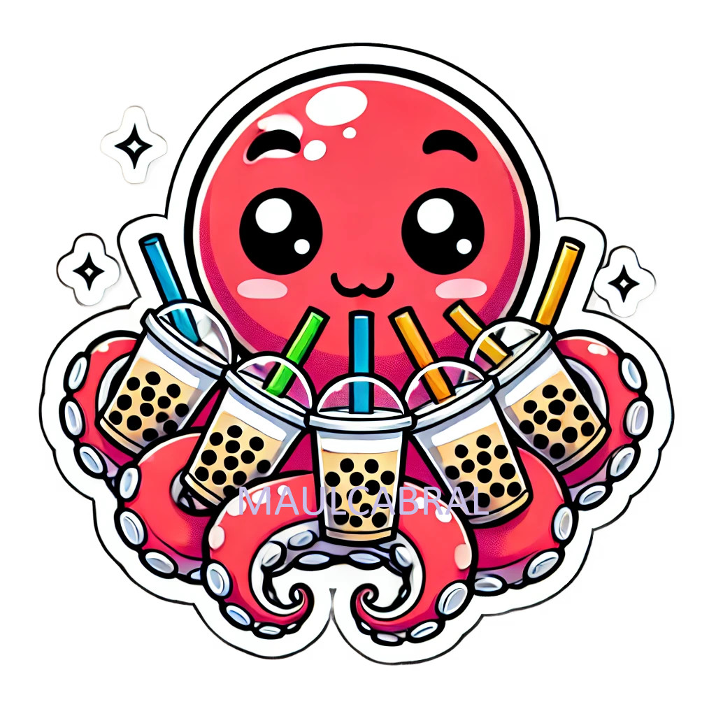 2.75 x 2.75 In Octopus Drinking Boba Sticker Decal