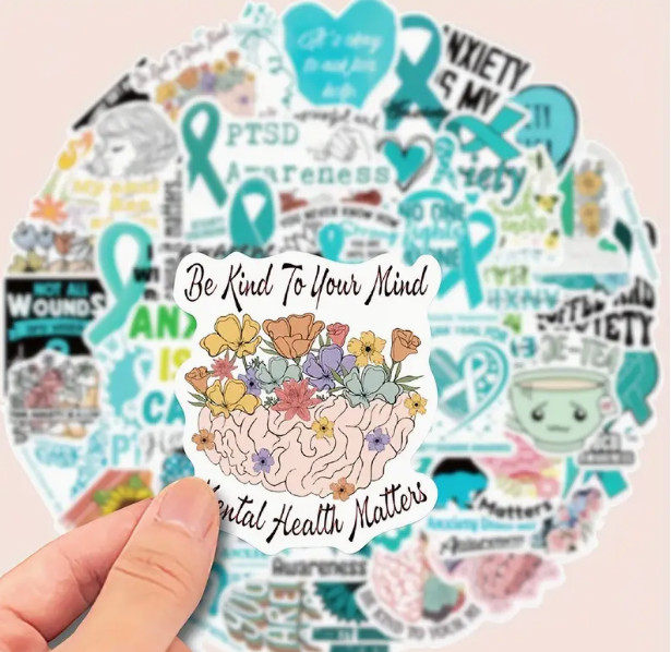 50pcs Anxiety Awareness Mental Health Decoration Stickers Waterproof Stickers