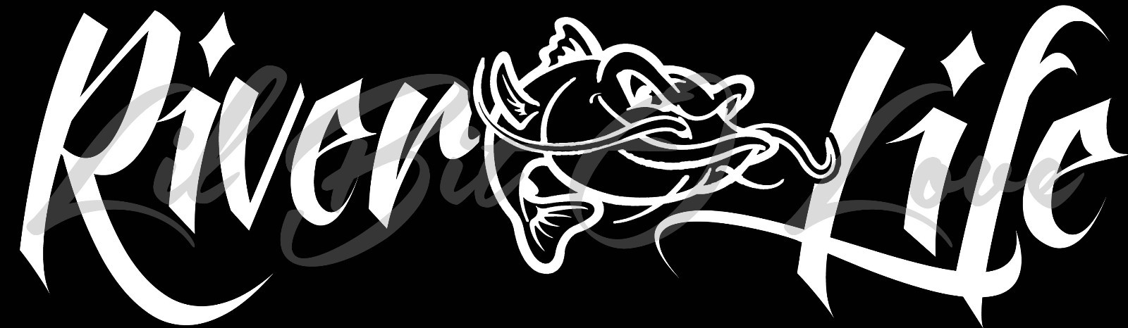 River Life Decal with Mean Catfish 22.5 x 5.6 Sticker Fishing Fisherman Cat