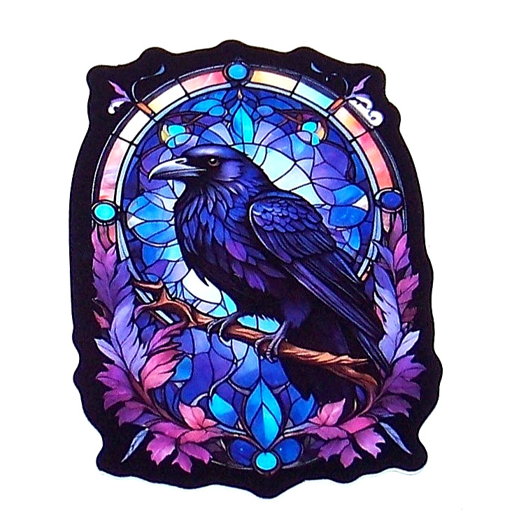 STAINED GLASS – Die Cut Sticker Decal Stained Glass Raven Crow