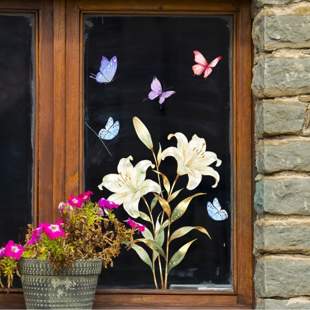Floral Window Clings Fade-resistant PVC Vinyl High-clarity Floral Patterns