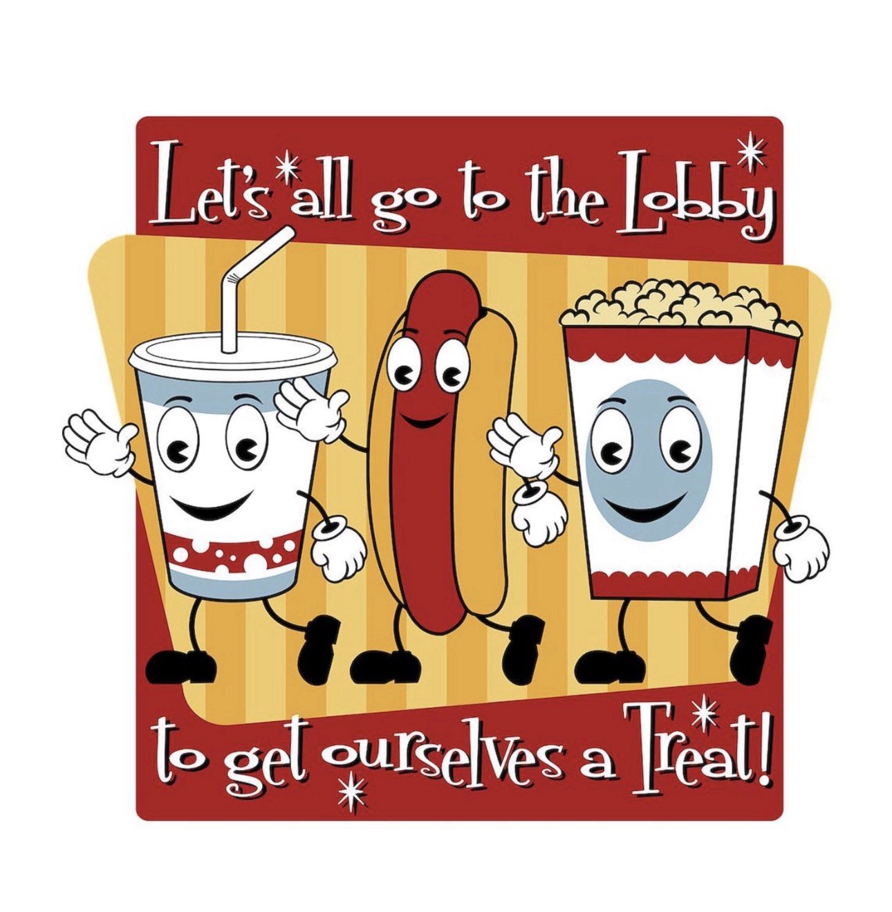 5 PACK Let's All Go to the Lobby 2” Vinyl Sticker Decal Movie Theatre Snack Food