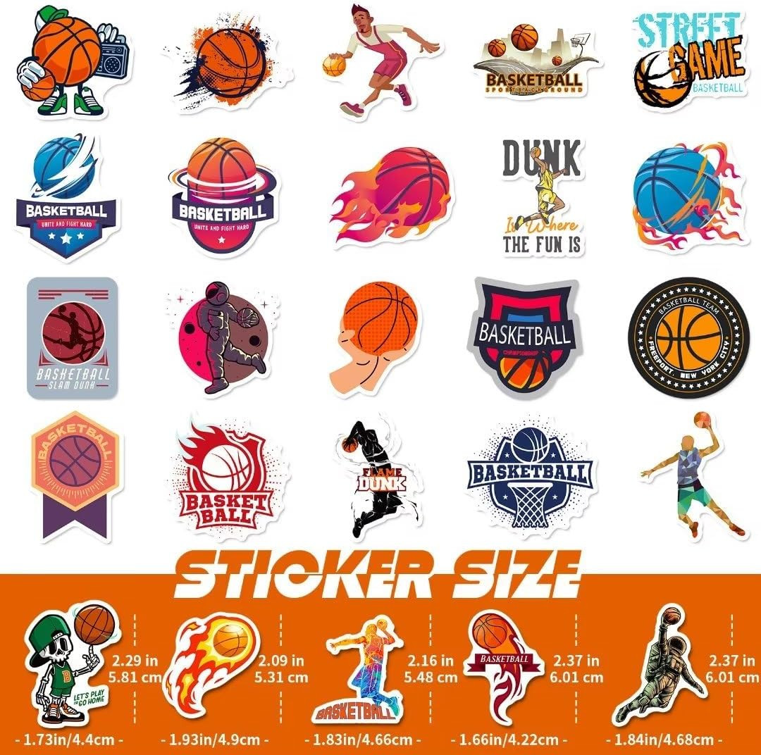 Basketball Stickers for Kids Teens Adults, 100PCS Vinyl Waterproof Basketball Sp