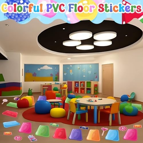 46Pcs Colorful Candyland Floor Stickers – Party Decor, Hallway Runner, Trunk or