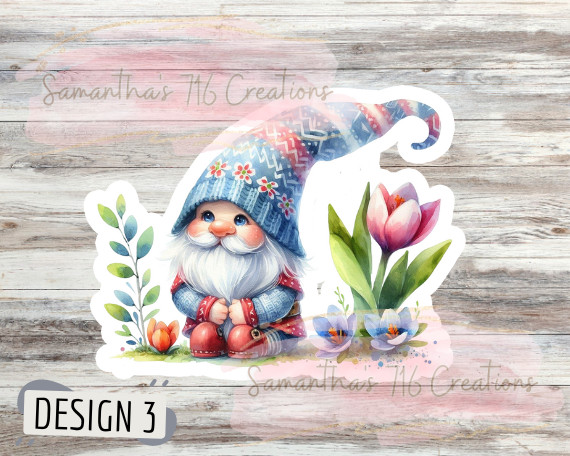 Spring Gnomes Watercolor Vinyl Stickers 3"