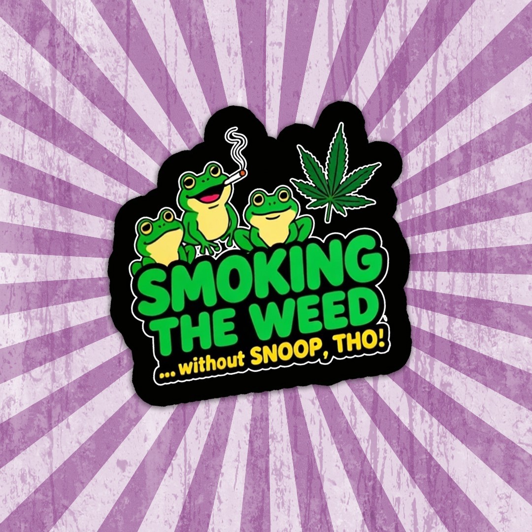 Funny Vinyl Frog Cannabis Decal: "Smoking That Weed" – 420 Humor Vinyl Sticker