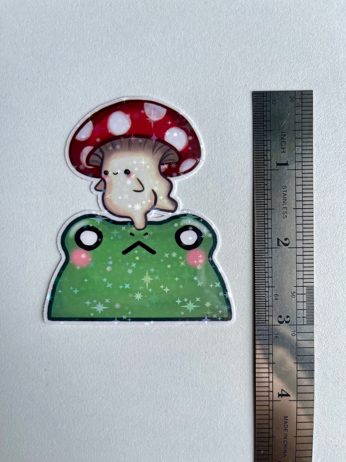 Frog and Mushroom Sticker, Cute Vinyl Die Cut Sticker