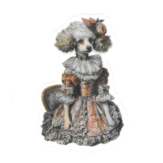 Victorian Poodle Vinyl Sticker Transparent Anthropomorphic Dog Vintage Ephemera