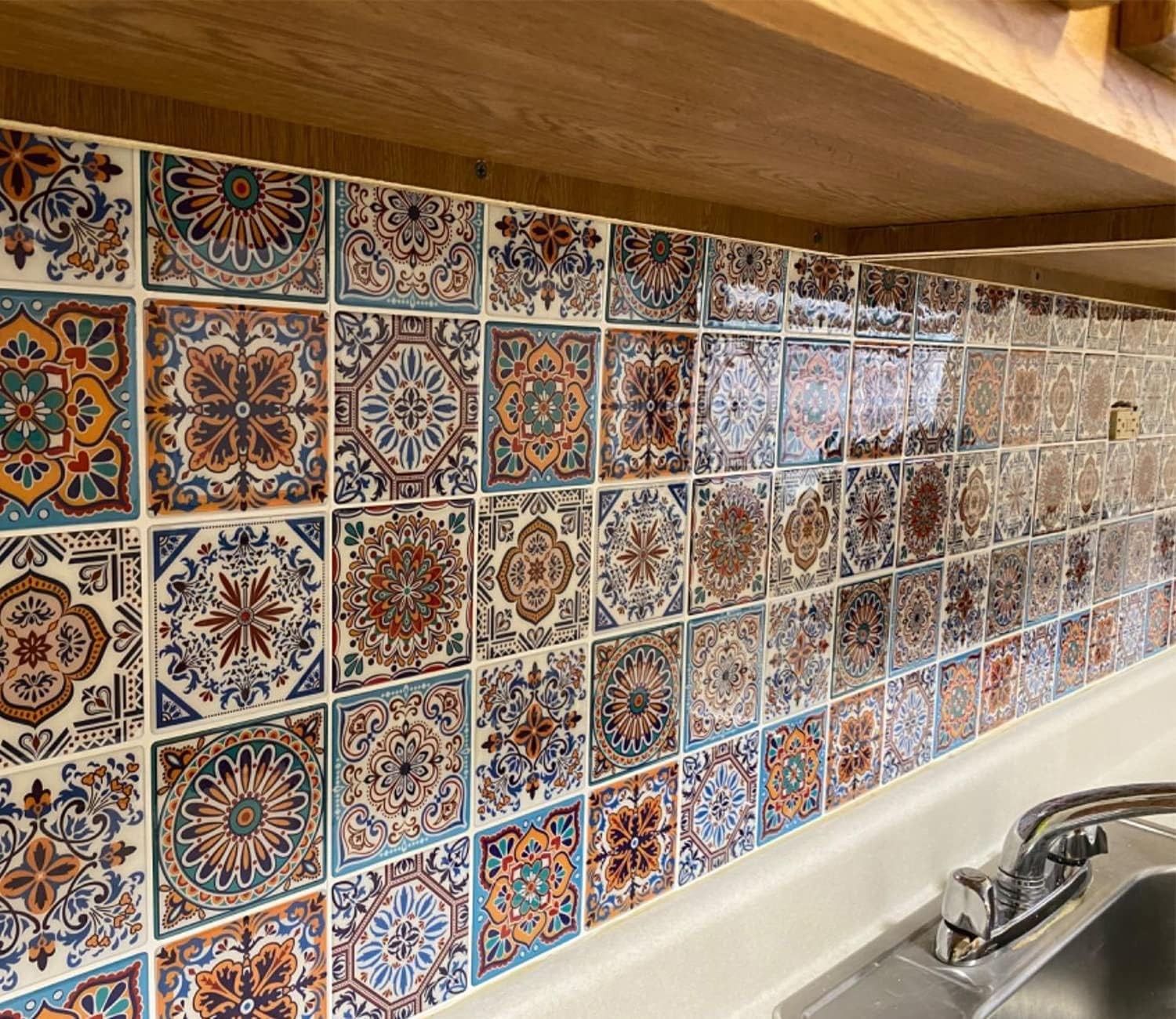 Peel and Stick Backsplash Tile Stickers, Colorful Talavera Mexican Tile, Stic…