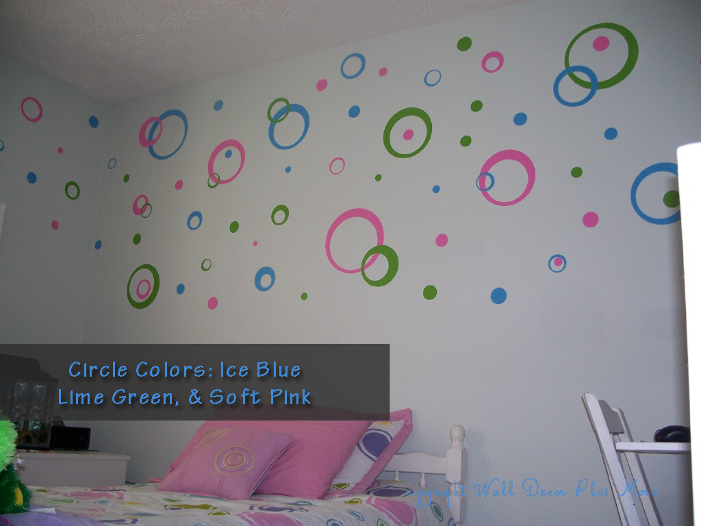 Circles Rings Dots Wall Stickers Vinyl Decal 50+pc 2 Colors Retro Mod Shapes NEW