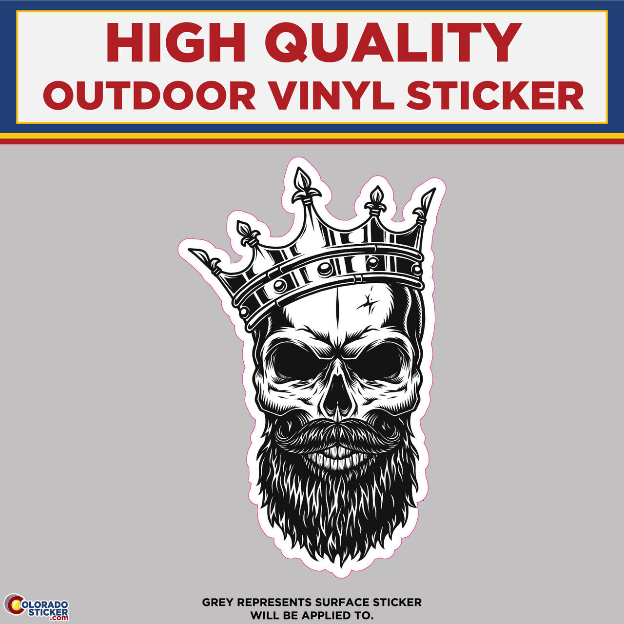 Skull With Beard and Crown, High Quality Vinyl Stickers