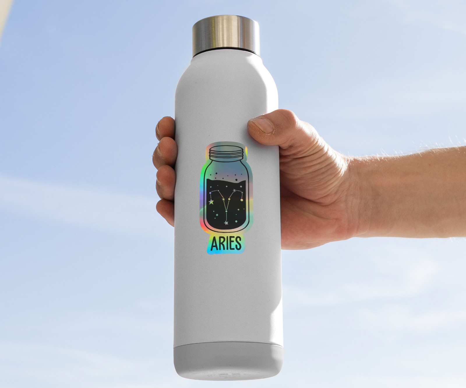 Aries Zodiac Bottle Holographic Vinyl Sticker – Astrology Decal