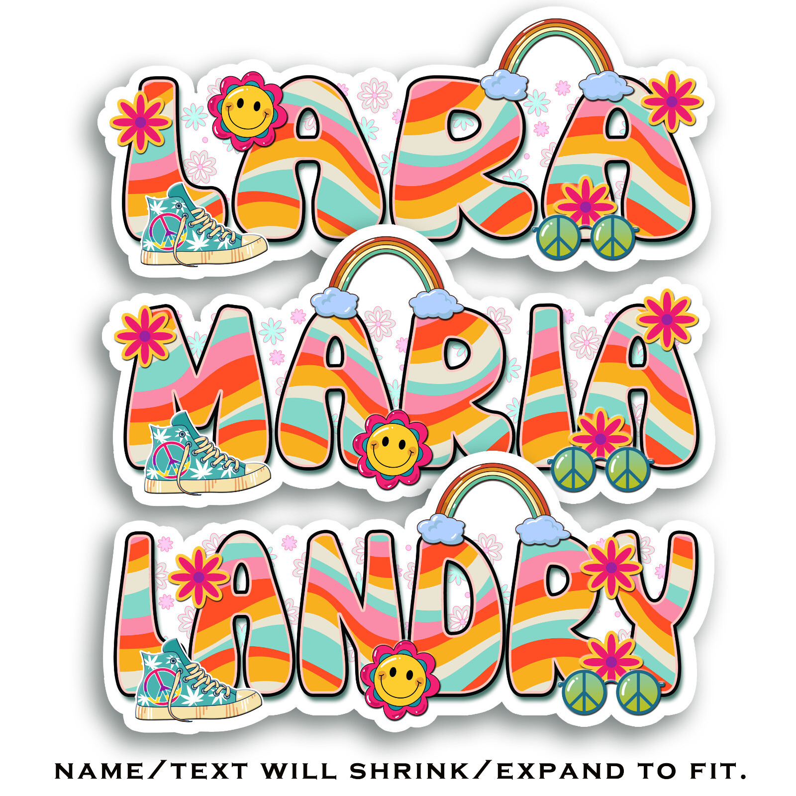 Custom Name Sticker, Retro Hippie Groovy, Aesthetic Personalized Decal