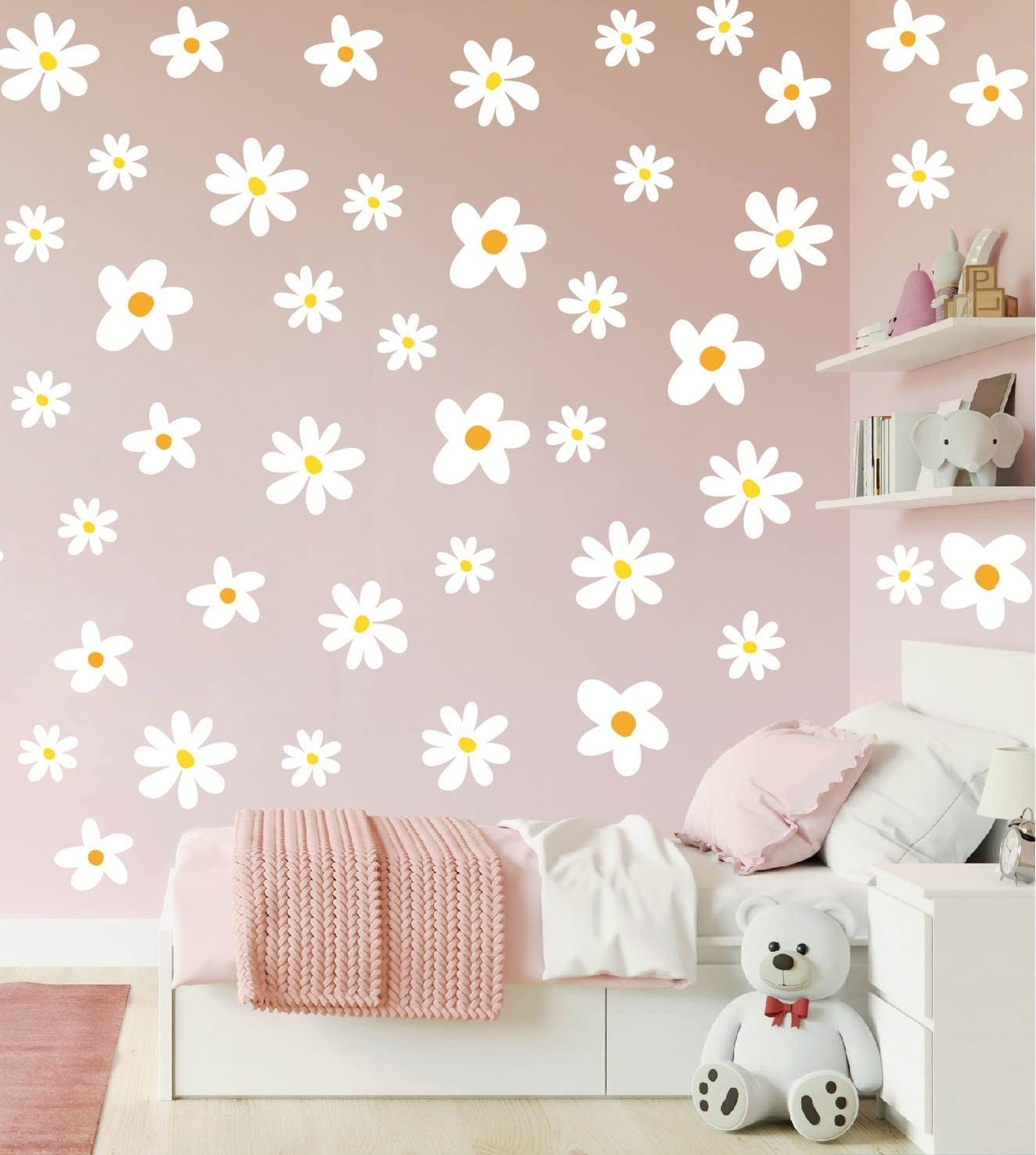 Resin & Reed Daisy Wall Decals, 3-5 inches (White, 36) White