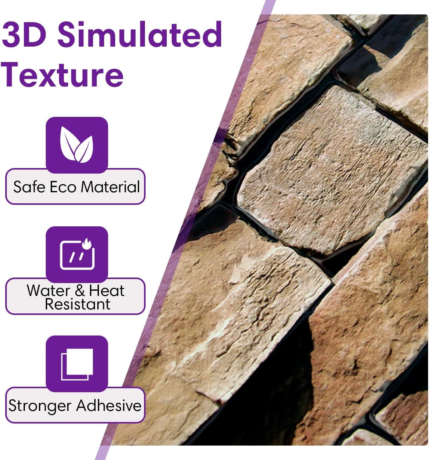 3D Peel and Stick Faux Stone Wall Panels 11.8" x 11.8" 10-Pack, Stone-Look Wa…