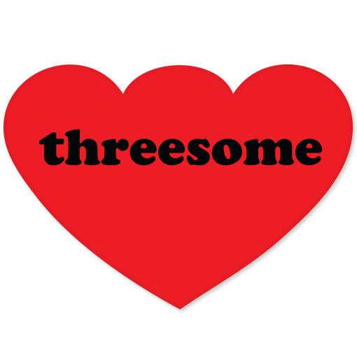 THREESOME love funny heart car bumper sticker 4" x 4"