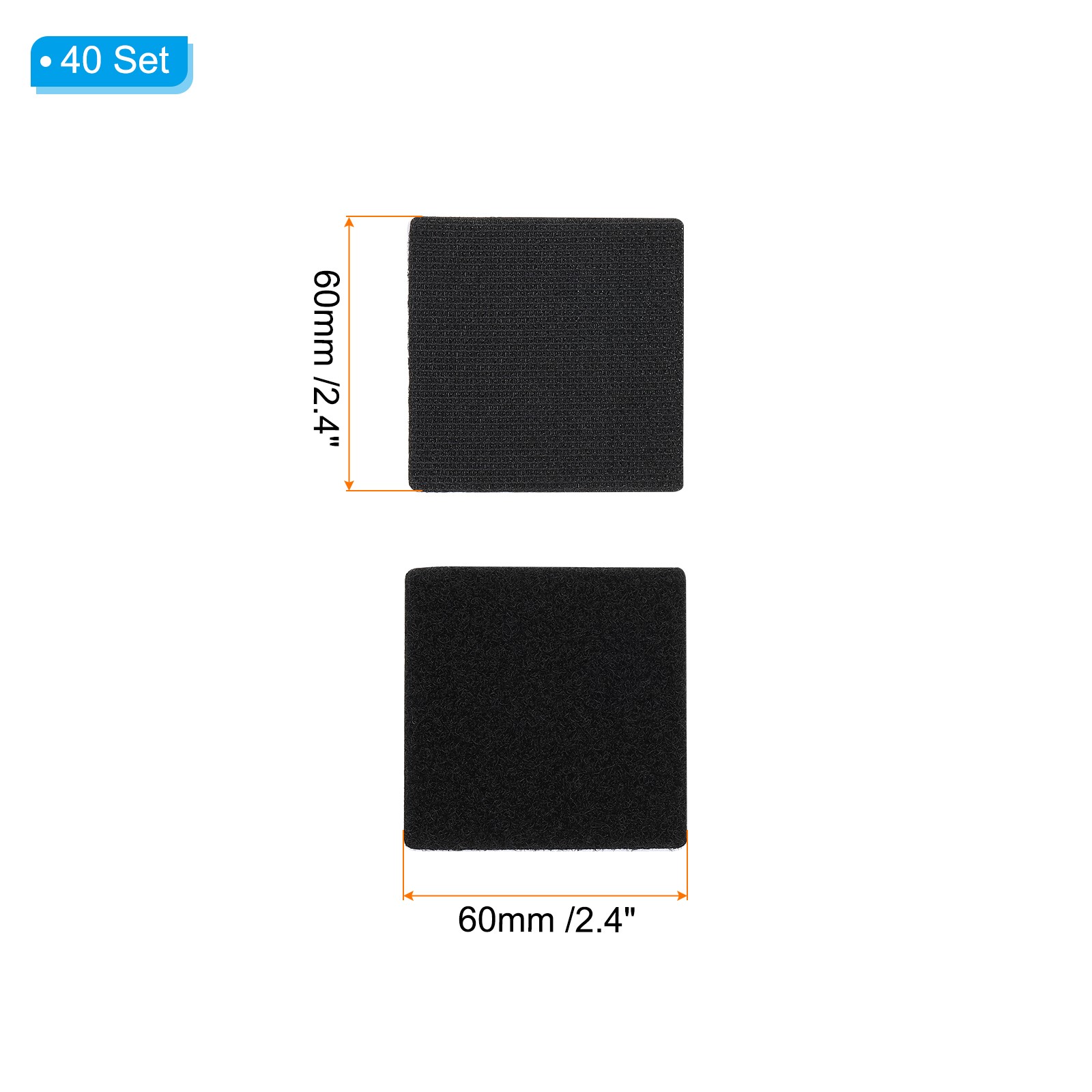 2.4×2.4 Inches Hook and Loop Dots 40 Sets Square Self Adhesive Tape Black