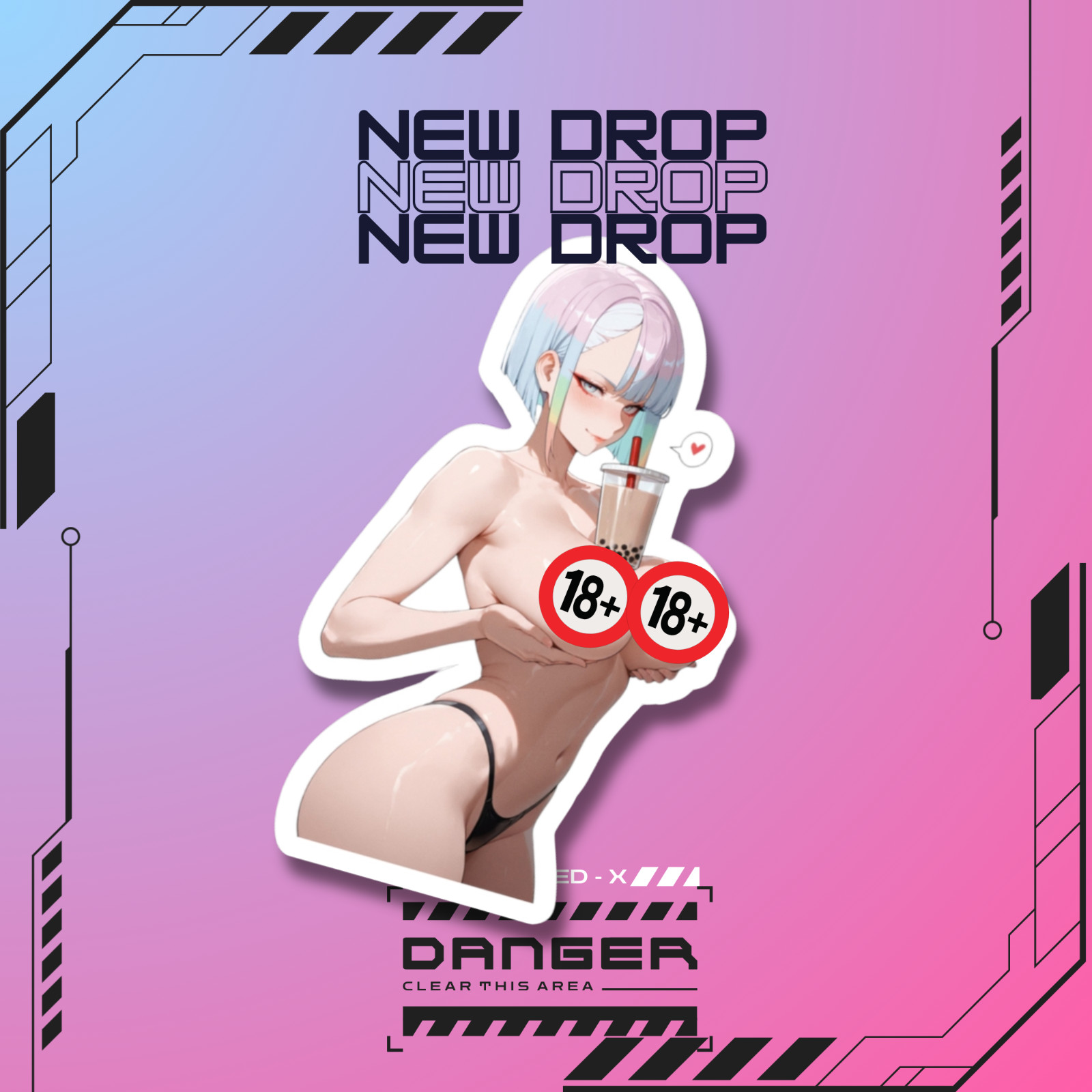 Lucy from Cyberpunk Edgerunners | Bubble Tea | Anime Girl Waifu Sticker Decal