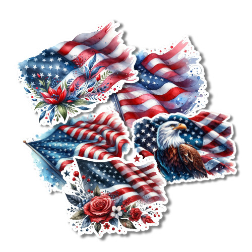 Patriotic Flags Vinyl Stickers 3" For Laptops, Cups, Etc. Water Resistant
