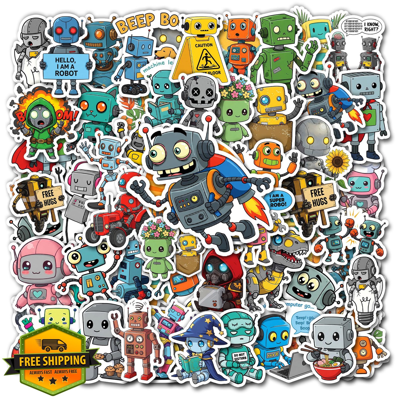 VICATA Robot Stickers 50 Pcs Waterproof