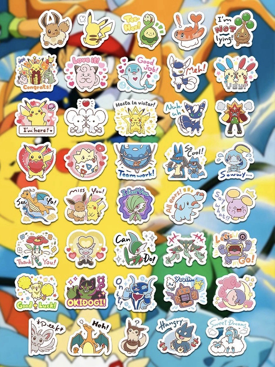 40pc Pokémon Cute Emoji Sticker Pack Pikachu Togepi Kawaii Laptop Decals Set