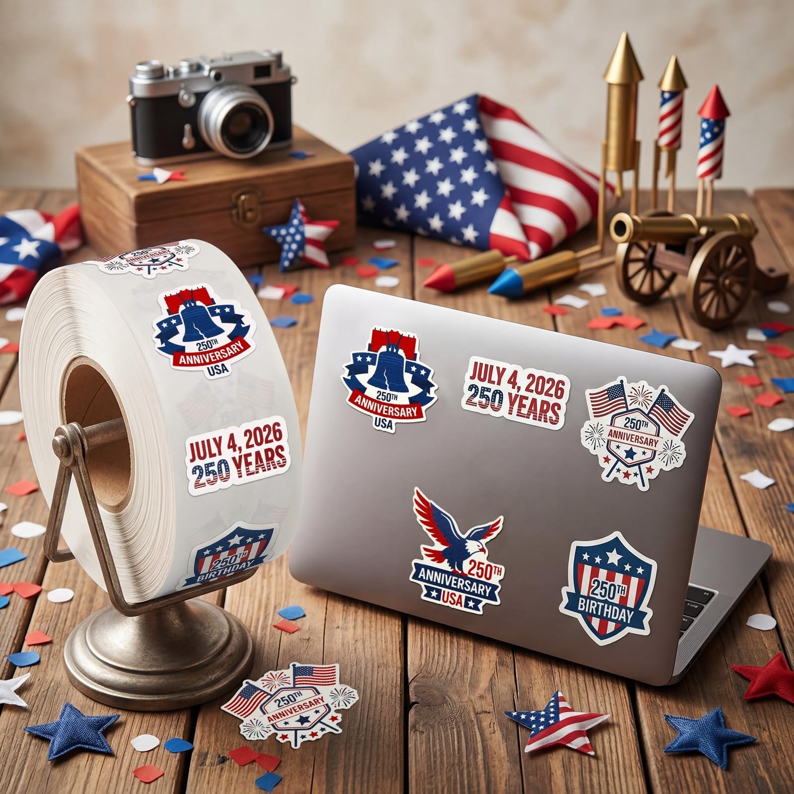 500 Pcs 250th Anniversary Stickers – 1.5" Patriotic Decals for July 4th, Scrapbo