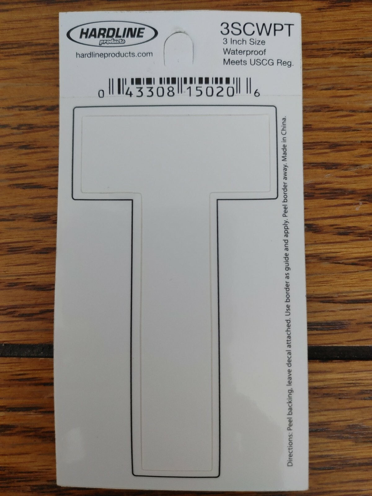Hardline Self Adhesive Letter T Glossy White 3" Super Stick, Waterproof. 3SCWPT