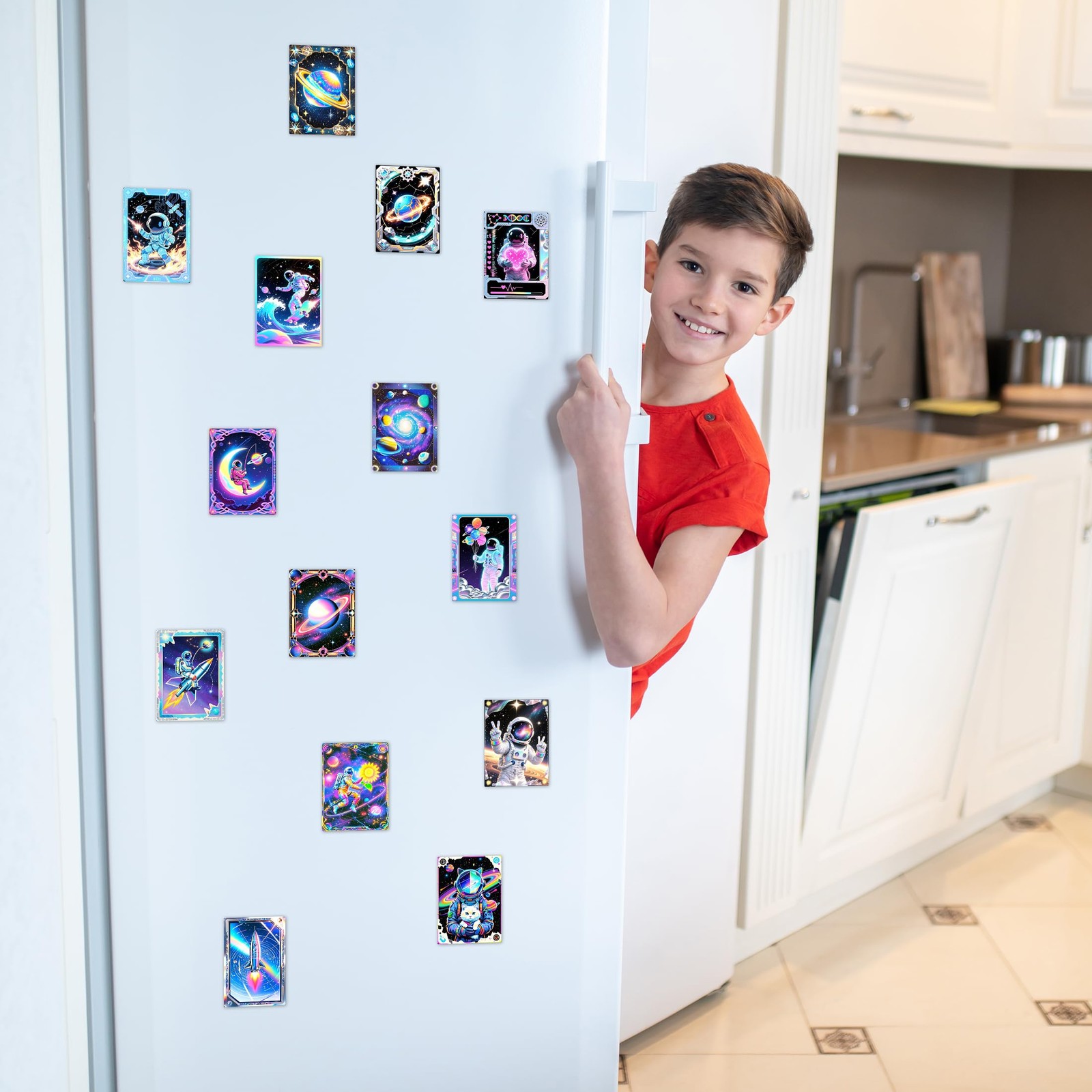 55 Pcs Iridescent Space Water Bottle Stickers for Kids, Fantasy Astronaut Pla…